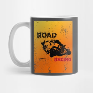 Motorcycle road racing grunge silhouette logo Mug